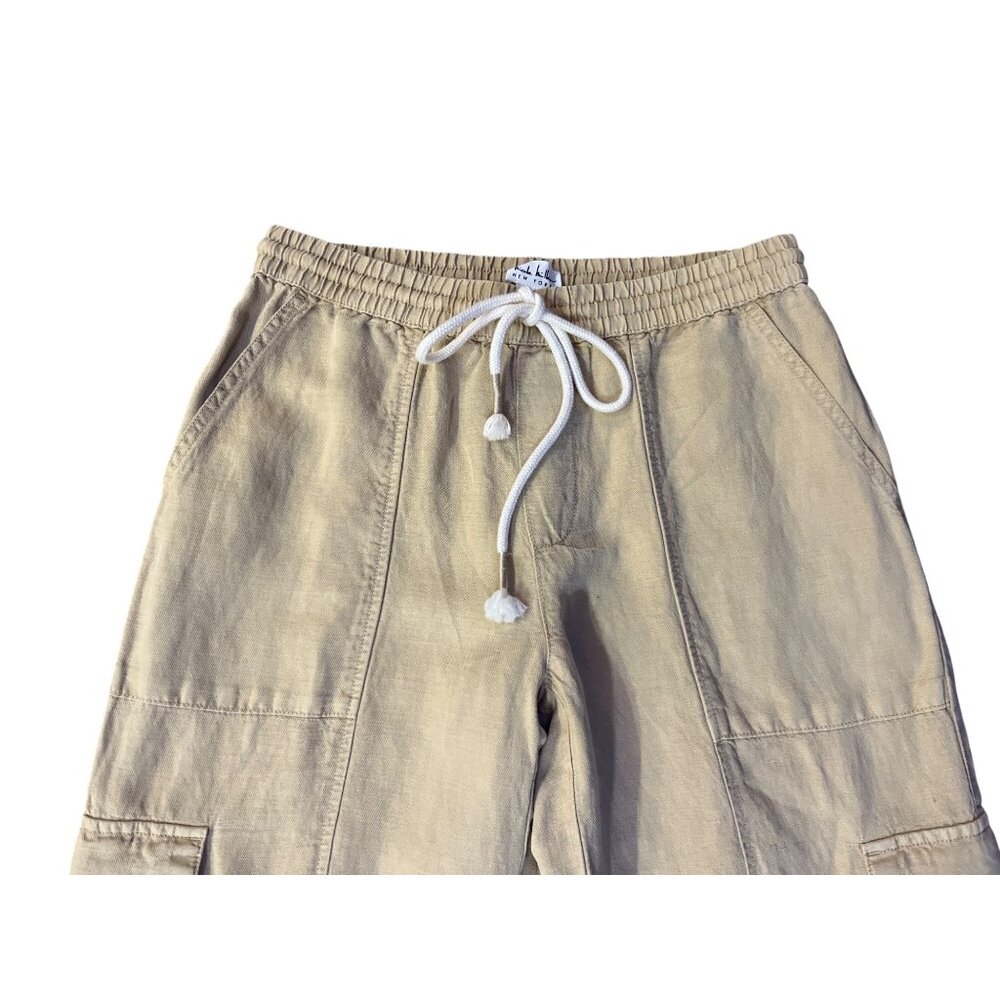 Nicole Miller Linen Blend Cropped Pants Womens L Tan Drawstring Used - Picture 5 of 16